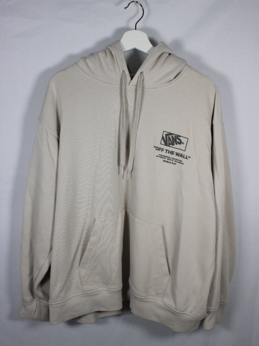 Vans Off The Wall Pull Over Hoodie Sweatshirt Cream & Gray Size Large Hooded